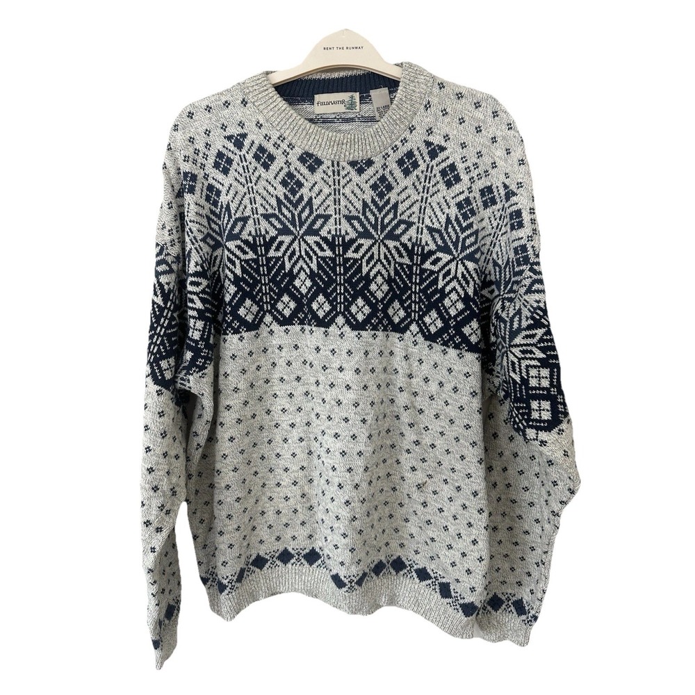 VTG Fieldmaster Men's 2XL Fair Isle Nordic Sweater Made‎ in USA 100% Cotton Snow